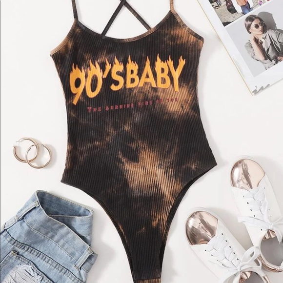 Never worn SHEIN Plus Slogan Graphic Tie Dye Bodysuit - Picture 2 of 3